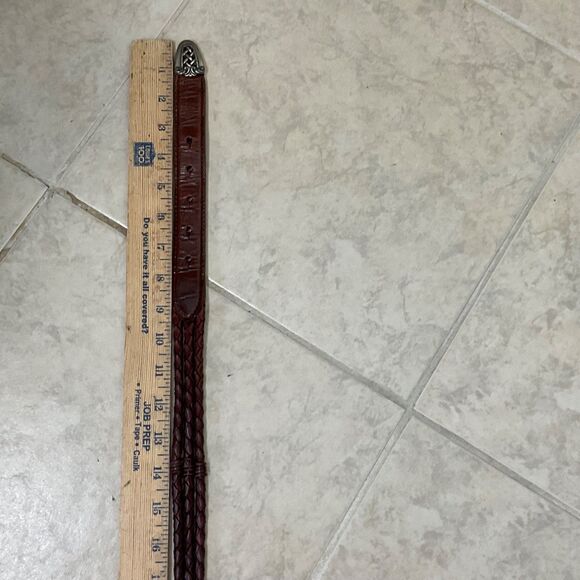 Vintage Brighton 1995 Silver Buckle Brown Braided Leather Waist Belt embossed M - Picture 8 of 12